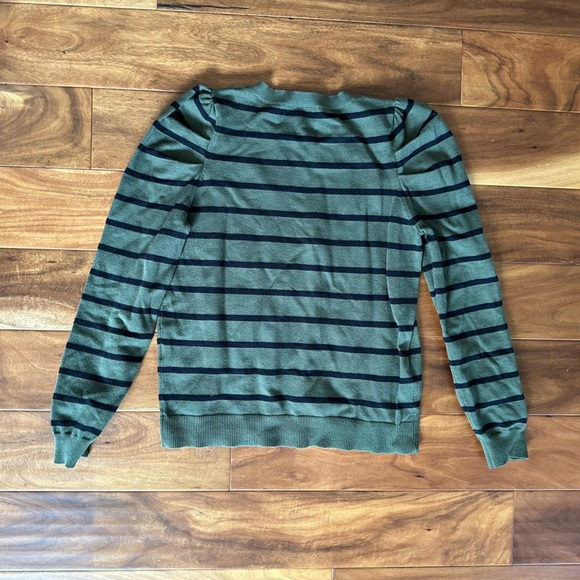 Merokeety Green and Black Stripes Puff Shoulder Sweater size Small - Picture 3 of 4